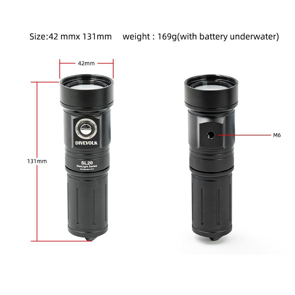 DiveVolk Dive Light 2000 Lumen SL20 – High-Power Underwater Video Lighting for Scuba and Photography