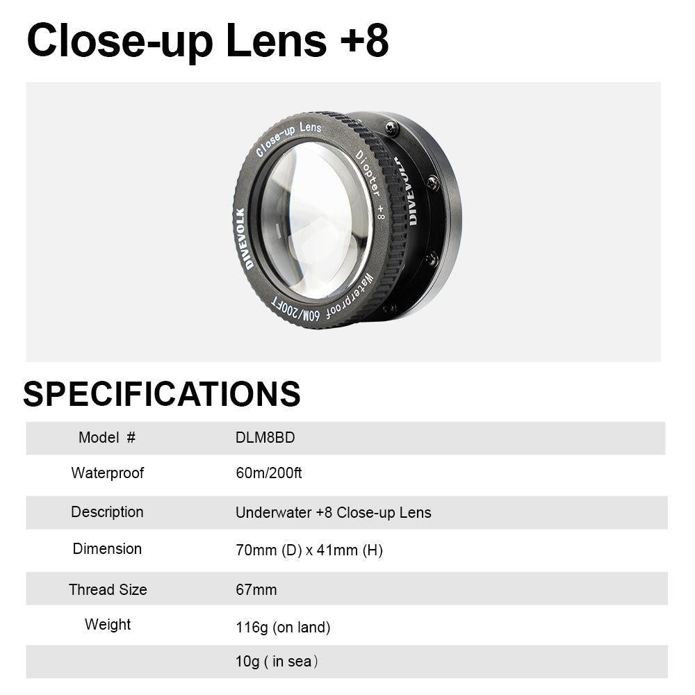 DiveVolk Underwater +8 Macro Close-up Lens for Seatouch 4 Max Housing โ 67mm Optical Wet Lens