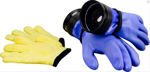 DUI Dive Dry ZipGloves Heavy-Duty w/ Dam (Blue) & Liners