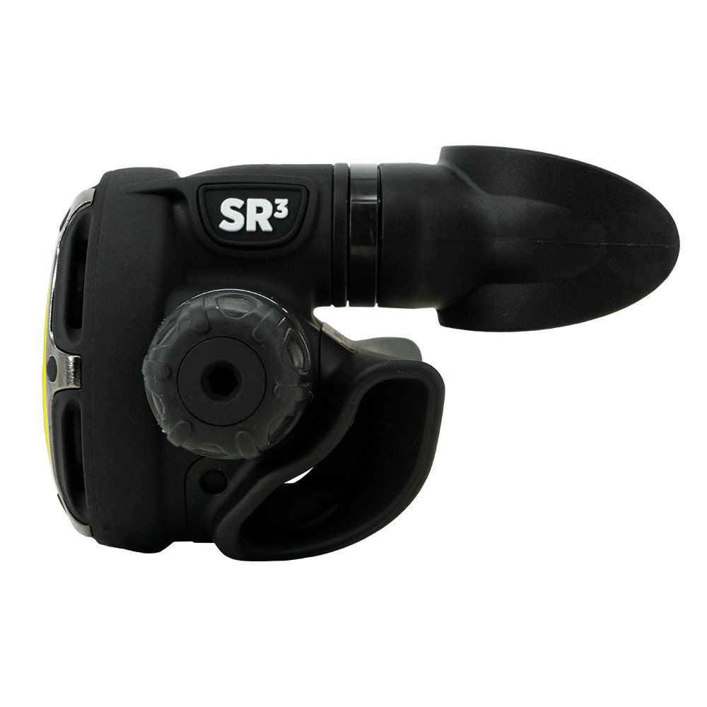 Black SR3 diving mask on a white background