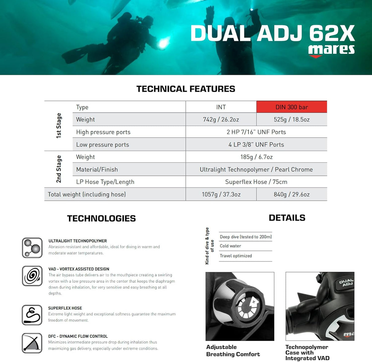 Mares Dual Adj 62X Regulator