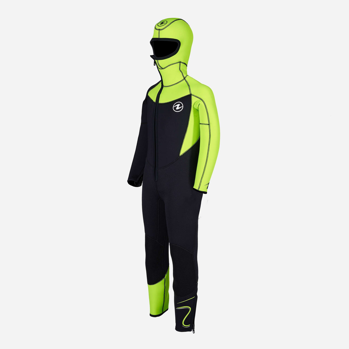 Aqualung Wave Junior Hooded 5mm Dive Wetsuit-Black/Bright Green-6Y-
