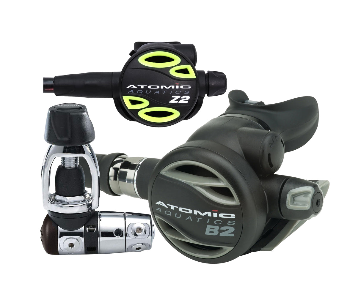 Atomic Aquatics B2 Regulator, Yoke Sealed with Color Kit and Z2 Octo Scuba Diving Package-Yoke, Sealed-Gray-