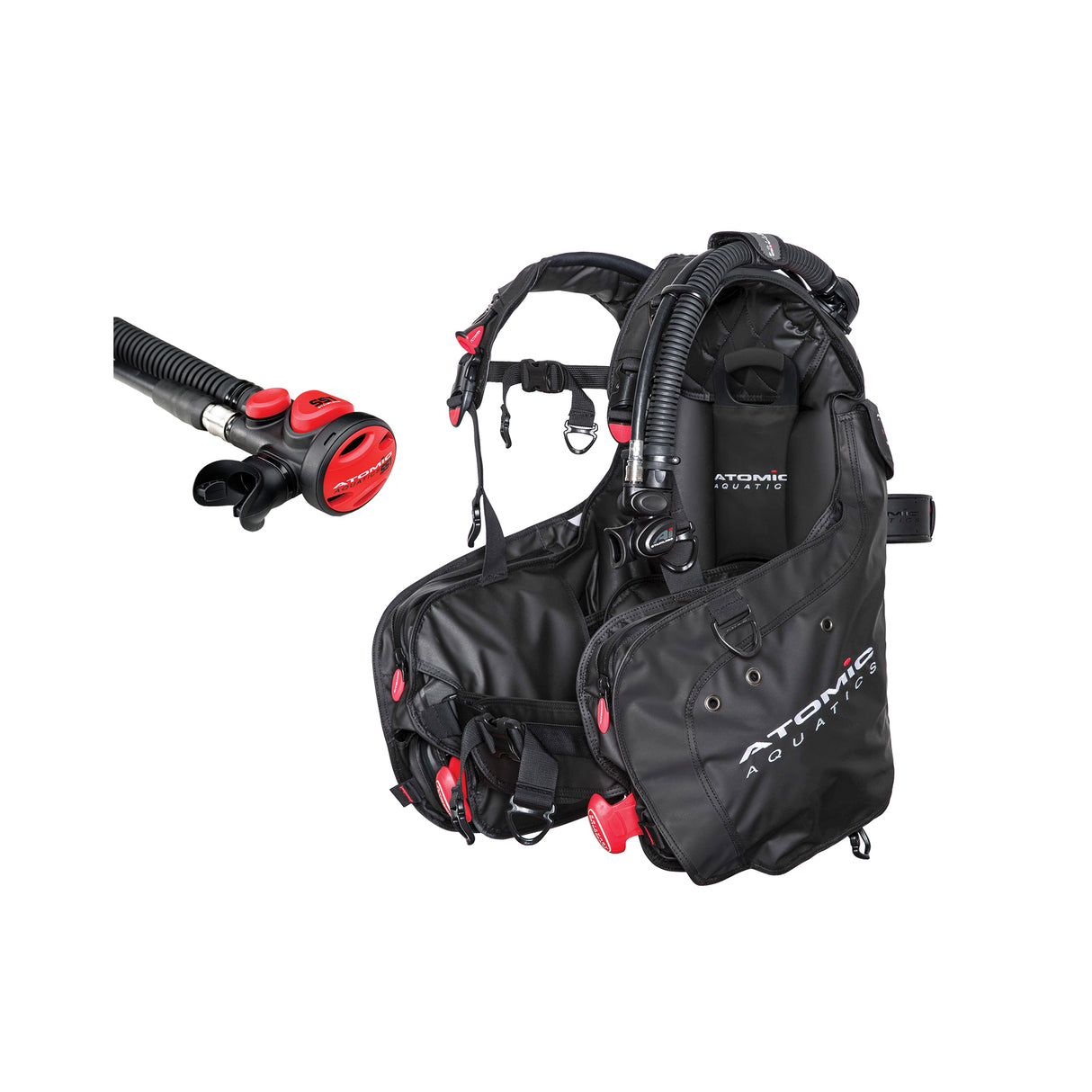 Atomic Aquatics BC1 BCD and SS1 Safe Second Inflator Diving Package-Black-Medium-Red