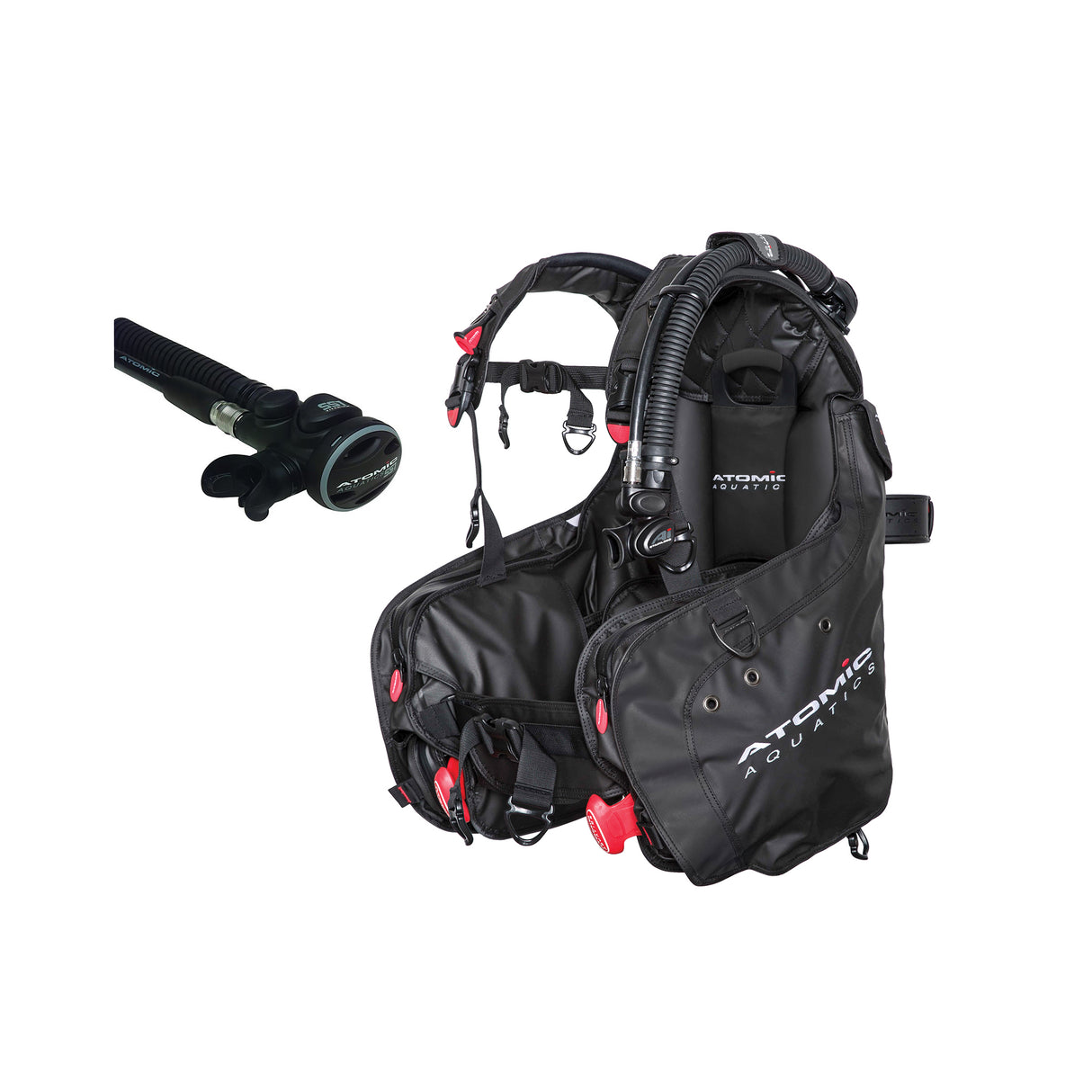 Atomic Aquatics BC1 BCD and SS1 Safe Second Inflator Diving Package-Black-Medium-Titanium Black