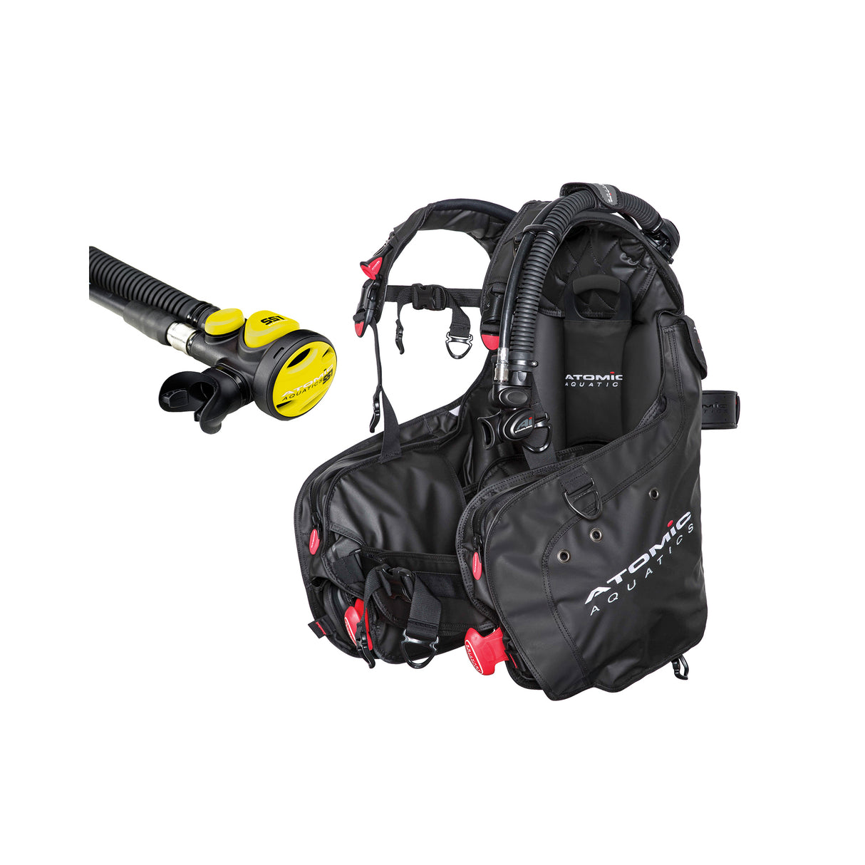 Atomic Aquatics BC1 BCD and SS1 Safe Second Inflator Diving Package-Black-Med/Lg-Yellow