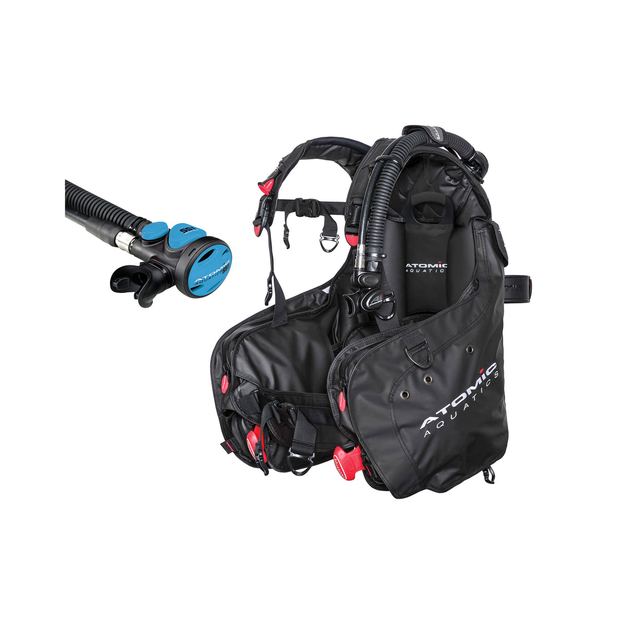 Atomic Aquatics BC1 BCD and SS1 Safe Second Inflator Diving Package-Black-Small-Blue