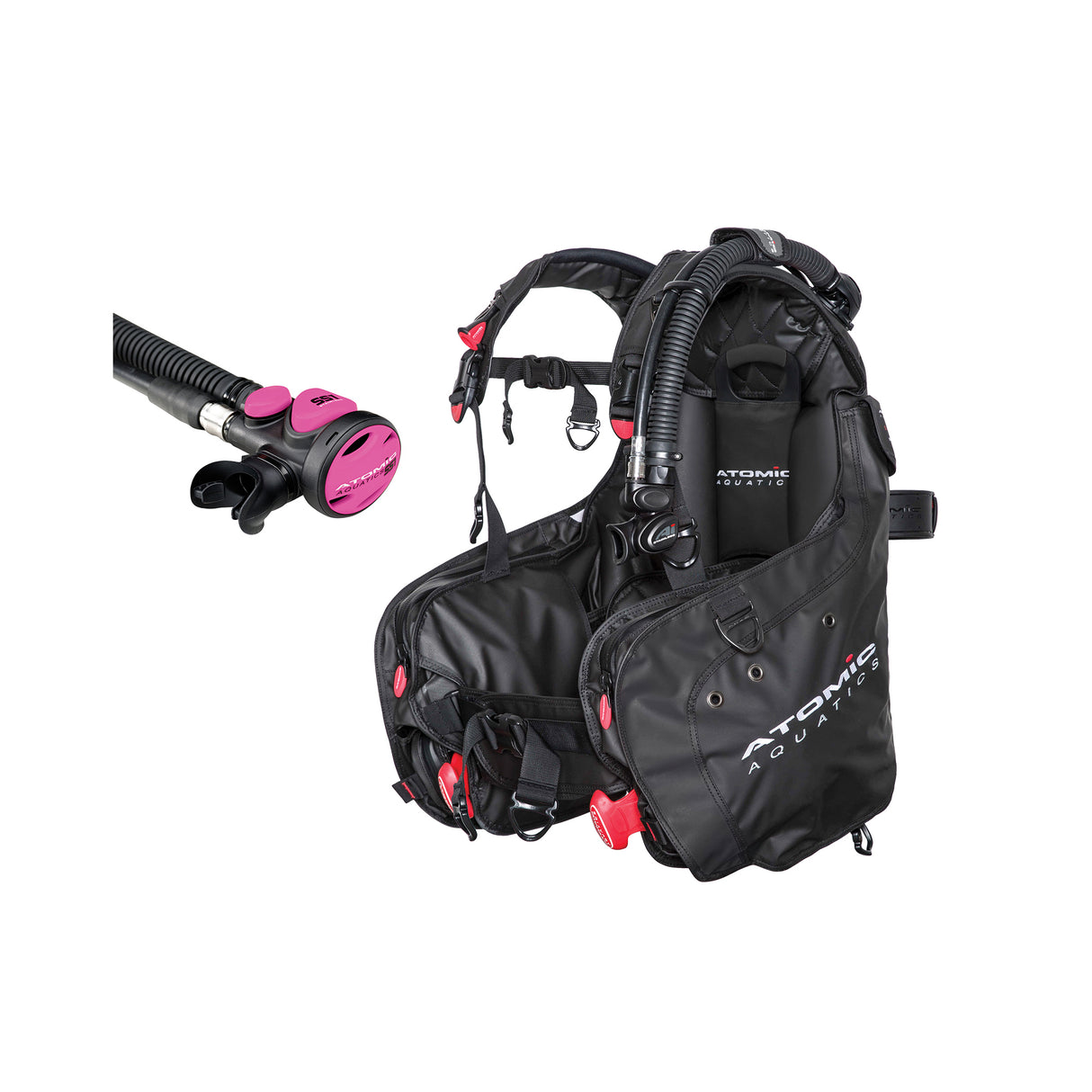 Atomic Aquatics BC1 BCD and SS1 Safe Second Inflator Diving Package-Black-Small-Pink