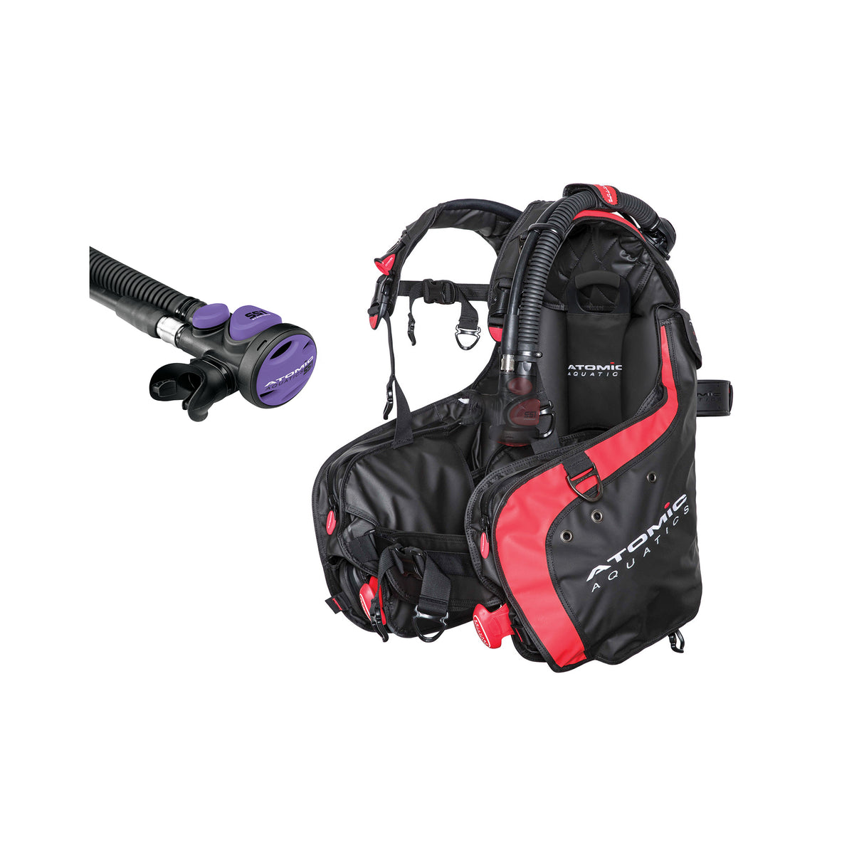 Atomic Aquatics BC1 BCD and SS1 Safe Second Inflator Diving Package-Red-XLarge-Purple
