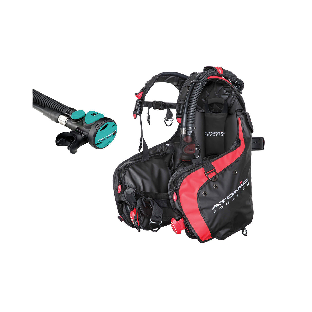 Atomic Aquatics BC1 BCD and SS1 Safe Second Inflator Diving Package-Red-XLarge-Aqua