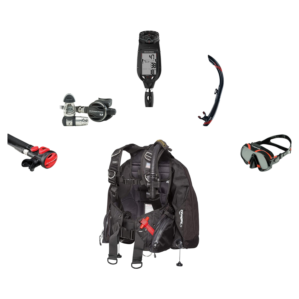 Atomic Aquatics Elite Scuba Package – BC2 BCD + B2 Regulator + SS1 Octo + ProPlus 4.0 Computer + Venom Mask & SV2 Snorkel —…