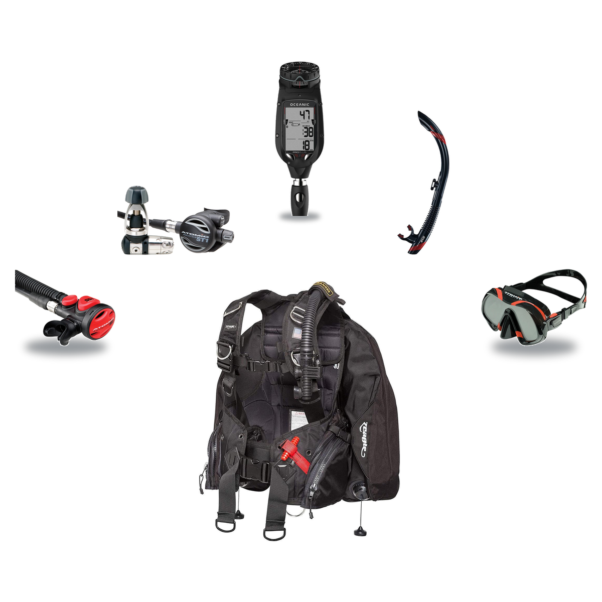 Atomic Aquatics Elite Scuba Package – BC2 BCD + B2 Regulator + SS1 Octo + ProPlus 4.0 Computer + Venom Mask & SV2 Snorkel —…
