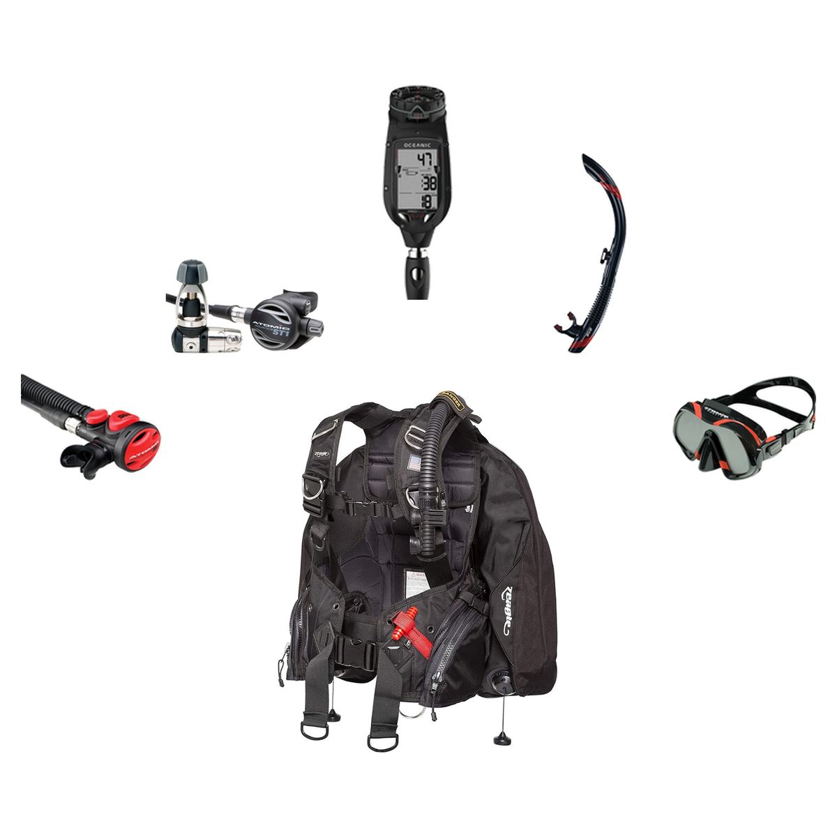 Atomic Aquatics Elite Scuba Package – BC2 BCD + B2 Regulator + SS1 Octo + ProPlus 4.0 Computer + Venom Mask & SV2 Snorkel —…