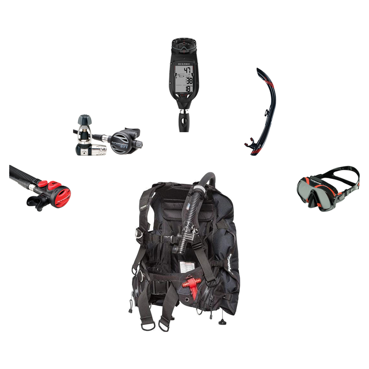 Atomic Aquatics Elite Scuba Package – BC2 BCD + B2 Regulator + SS1 Octo + ProPlus 4.0 Computer + Venom Mask & SV2 Snorkel —…