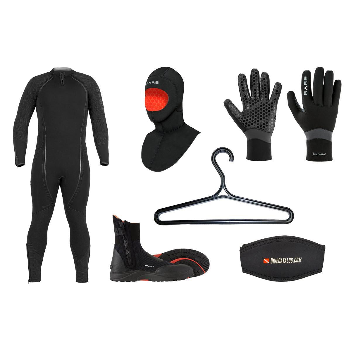 BARE Men's 7mm Reactive Full Wetsuit Package w/ FREE Wetsuit Hanger & Mask Strap-