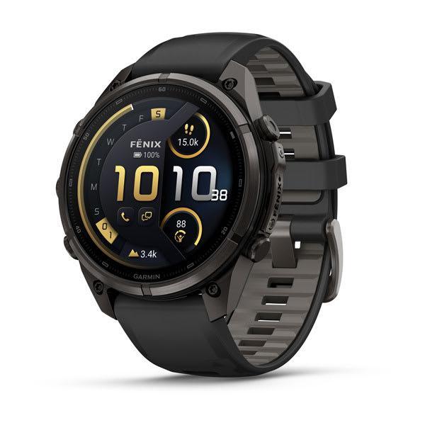 Garmin fenix 9 Pro – inReach, 47 mm Carbon Gray DLC Titanium with Black/Pebble Gray Silicone Band