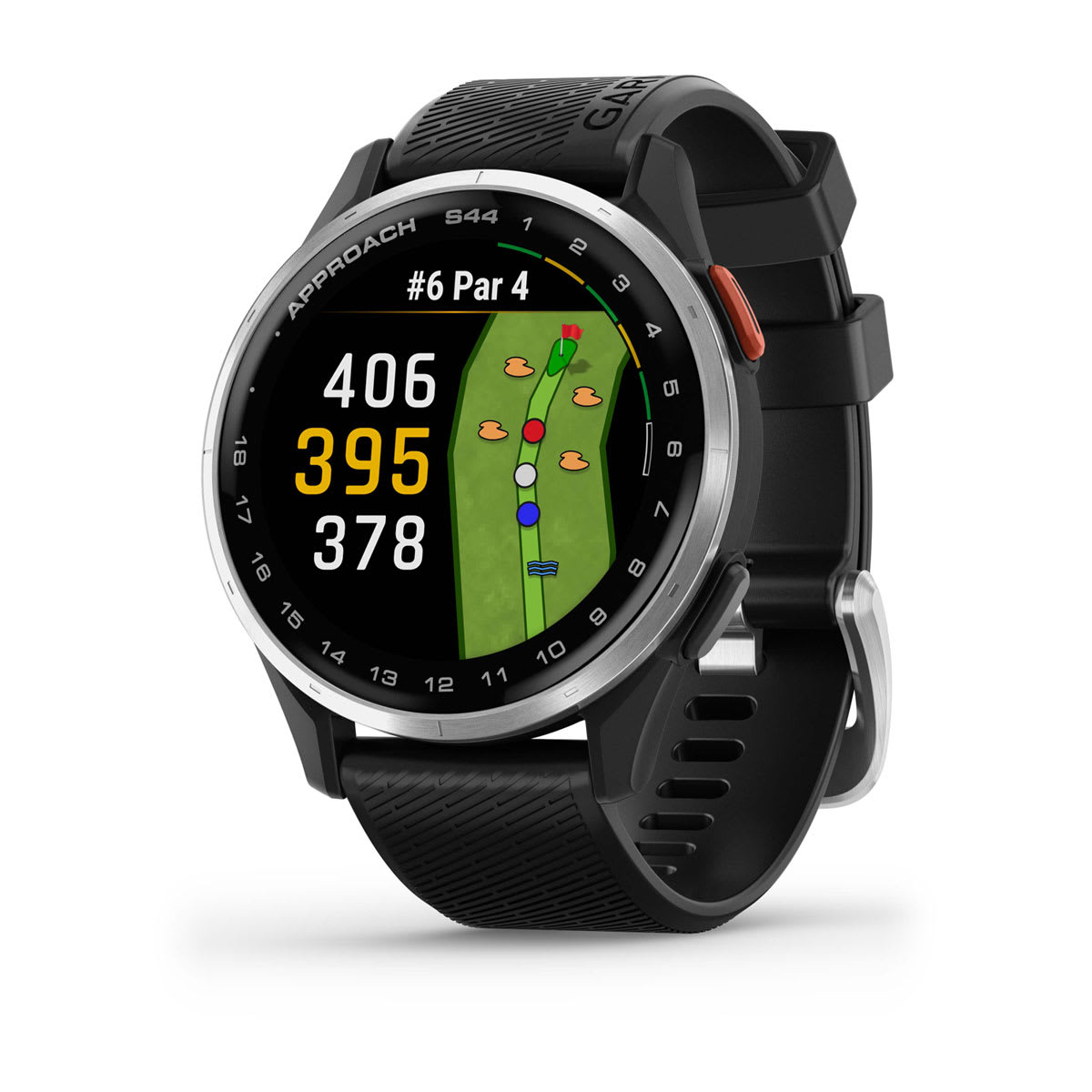 Garmin Approach S44 and S50 GPS Golf Smartwatch – S44: Golf Features / Silver Aluminum Bezel with Black Silicone Band