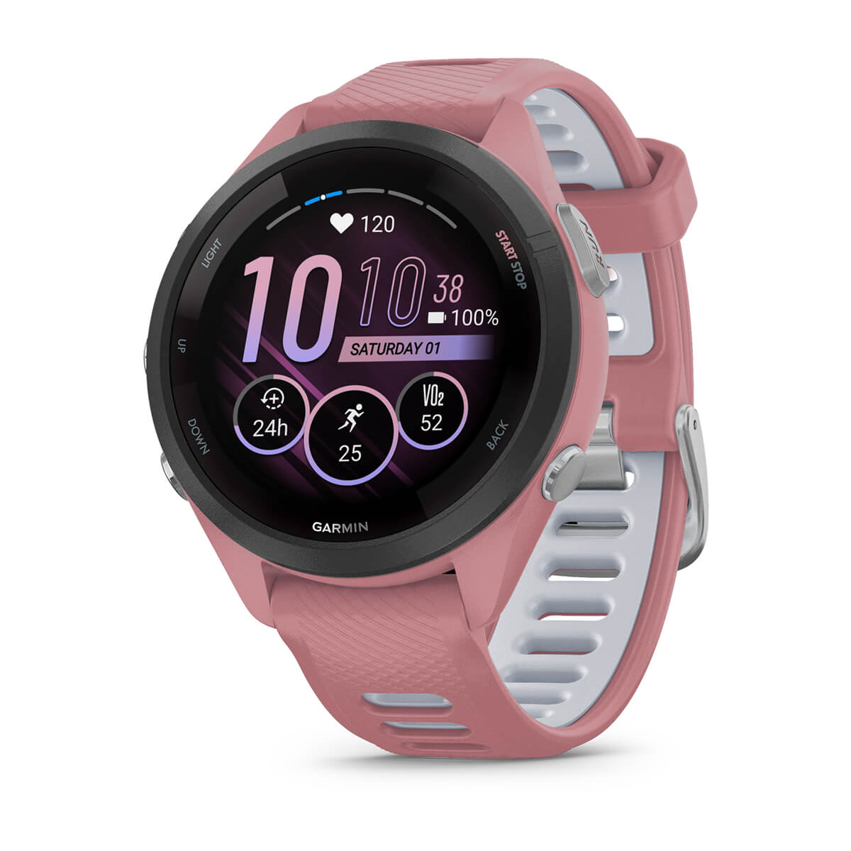 Garmin Forerunner 265 AMOLED GPS Running Smartwatch – 42 mm / Light Pink / Whitestone