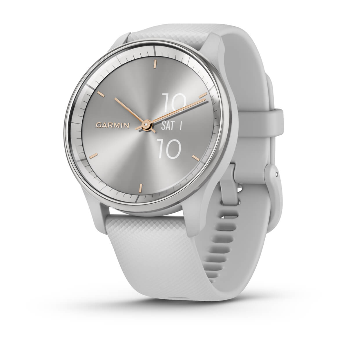 Garmin vívomove Trend Hybrid Smartwatch – Silver Stainless Steel Bezel with Mist Gray Case and Silicone Band