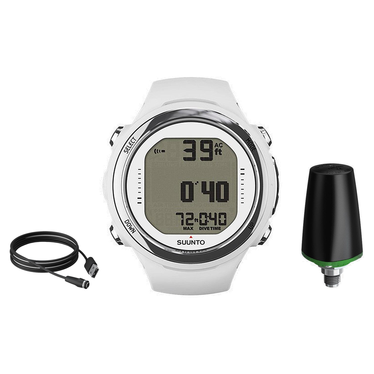 Suunto D4i Novo Dive Computer + Wireless Tank Pressure Transmitter + USB Cable Package — White