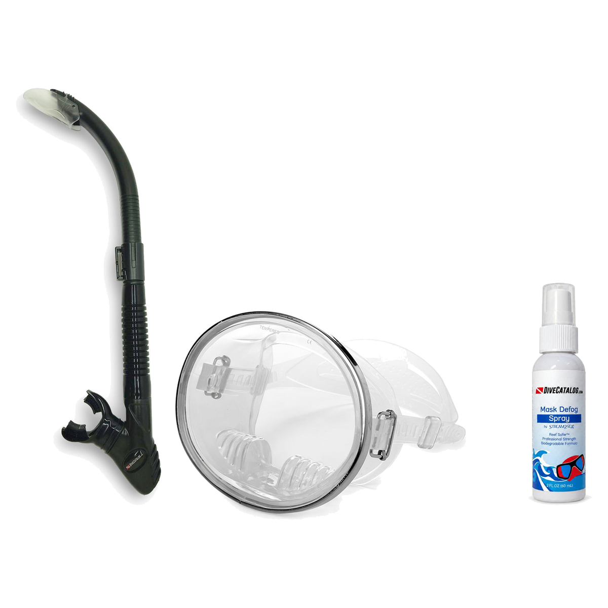 DiveCatalog Mask + Snorkel Package – Classic Oval Mask + Semi-Dry Snorkel + Free Mask Defog Spray — Clear, DiveCatalog.com S…