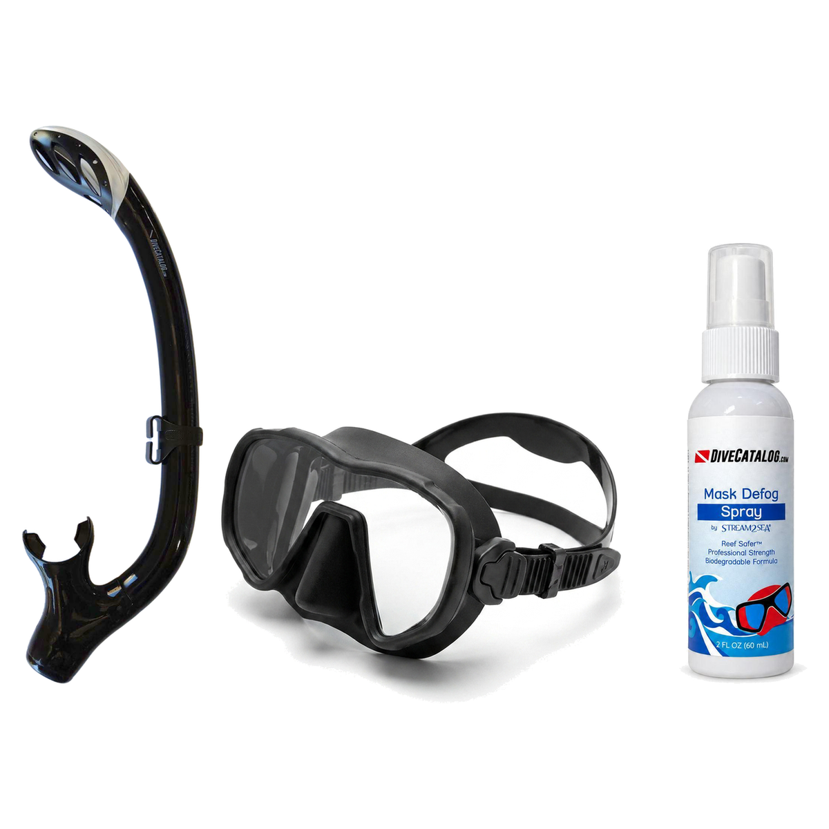 DiveCatalog Mask + Snorkel Package – Silicone Frameless Mask + Semi-Dry Snorkel + Free Mask Defog Spray — Black, DiveCatalog…