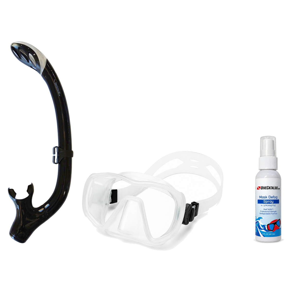 DiveCatalog Mask + Snorkel Package – Silicone Frameless Mask + Semi-Dry Snorkel + Free Mask Defog Spray — Clear, DiveCatalog…