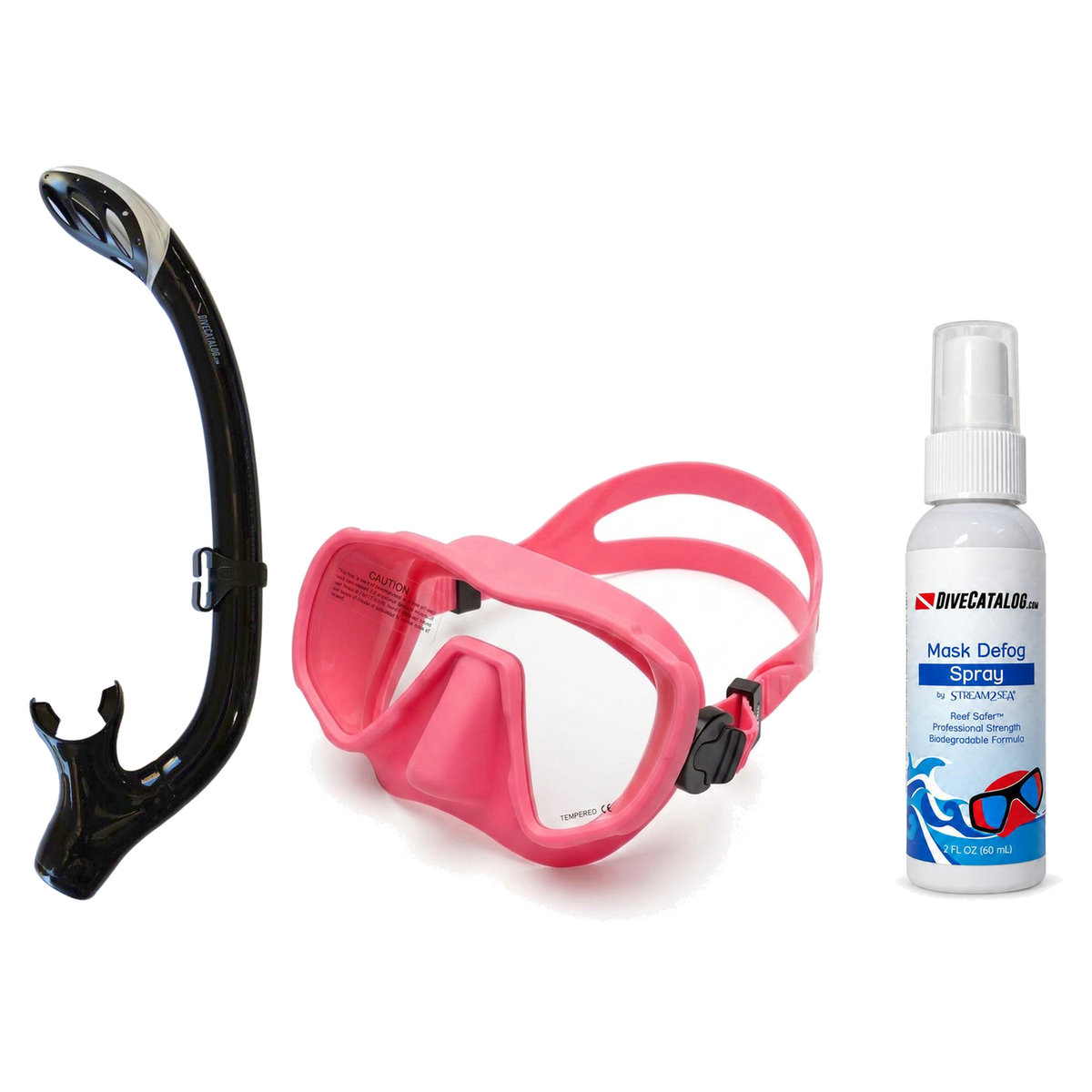 DiveCatalog Mask + Snorkel Package – Silicone Frameless Mask + Semi-Dry Snorkel + Free Mask Defog Spray — Pink, DiveCatalog.…
