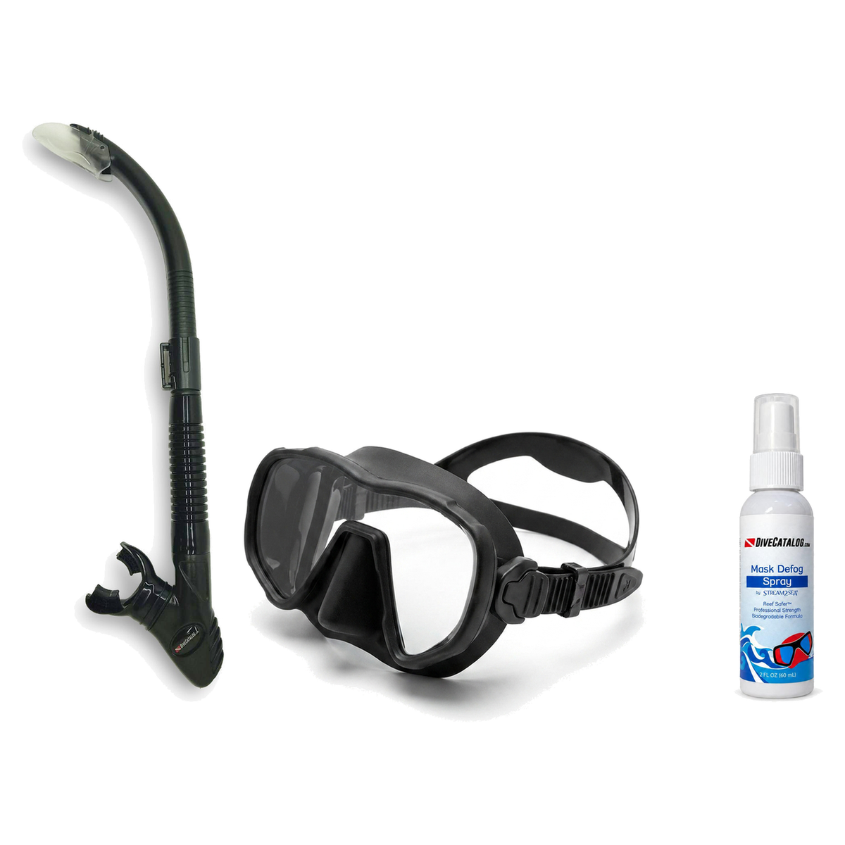 DiveCatalog Mask + Snorkel Package – Silicone Frameless Mask + Semi-Dry Snorkel + Free Mask Defog Spray — Black, DiveCatalog…