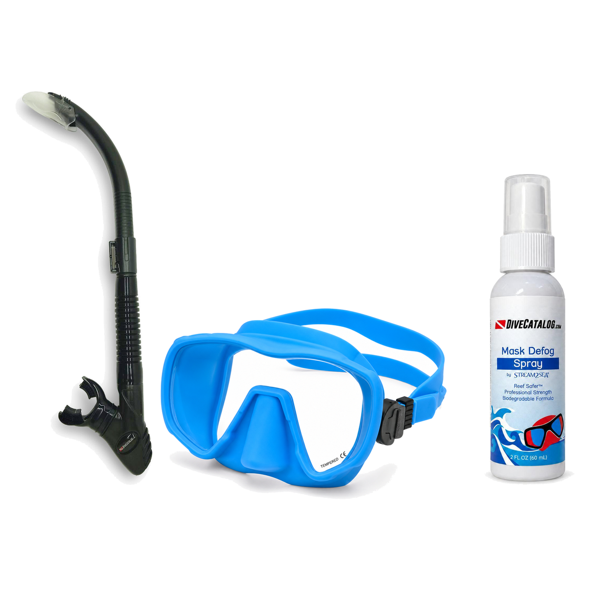 DiveCatalog Mask + Snorkel Package – Silicone Frameless Mask + Semi-Dry Snorkel + Free Mask Defog Spray — Blue, DiveCatalog.…