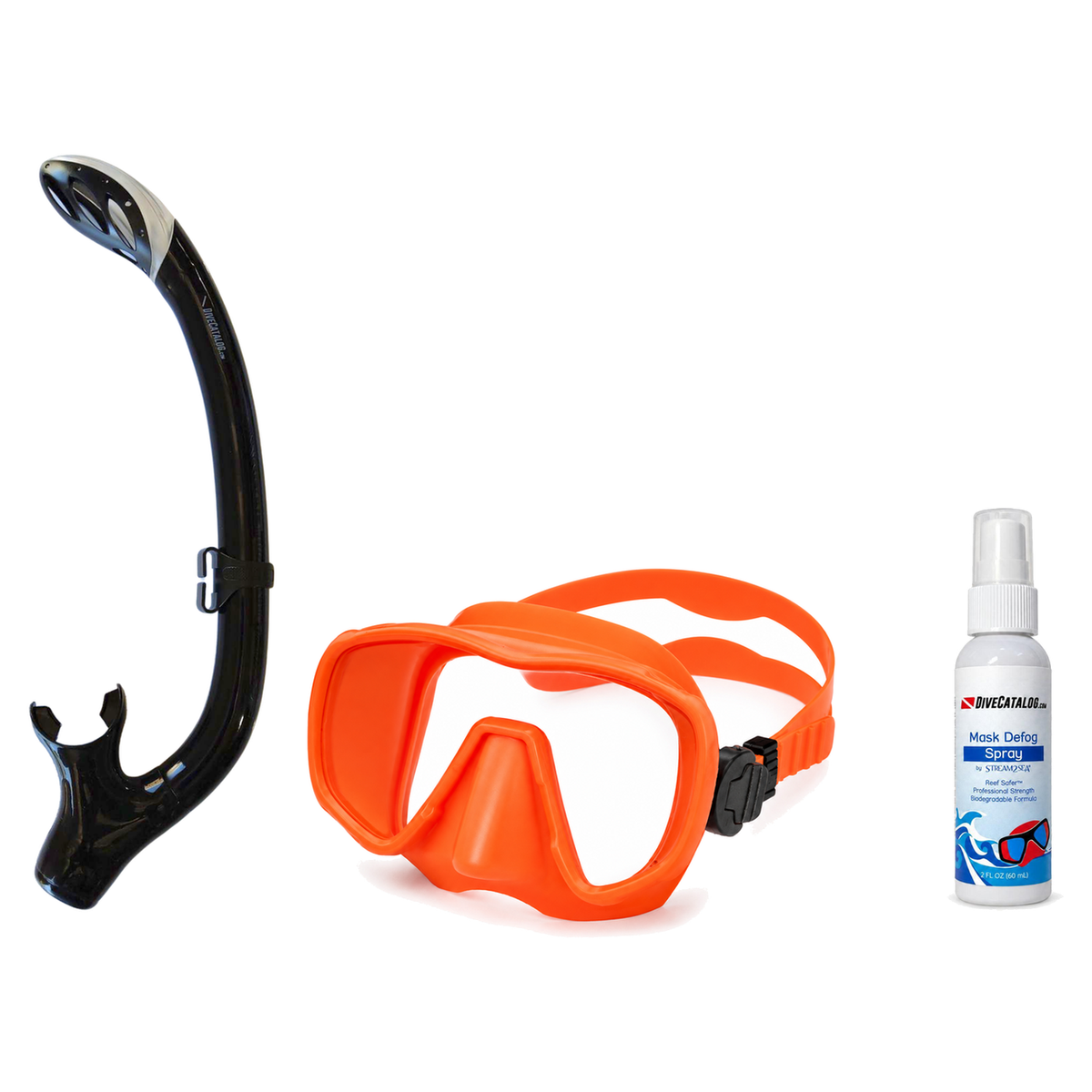 DiveCatalog Mask + Snorkel Package – Silicone Frameless Mask + Semi-Dry Snorkel + Free Mask Defog Spray — Orange, DiveCatalo…
