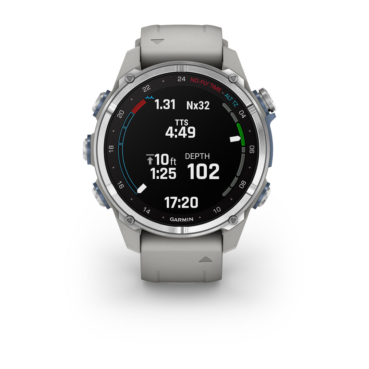 Garmin Descent Mk3 – 43 mm, Stainless Steel with Fog Gray Silicone Band-