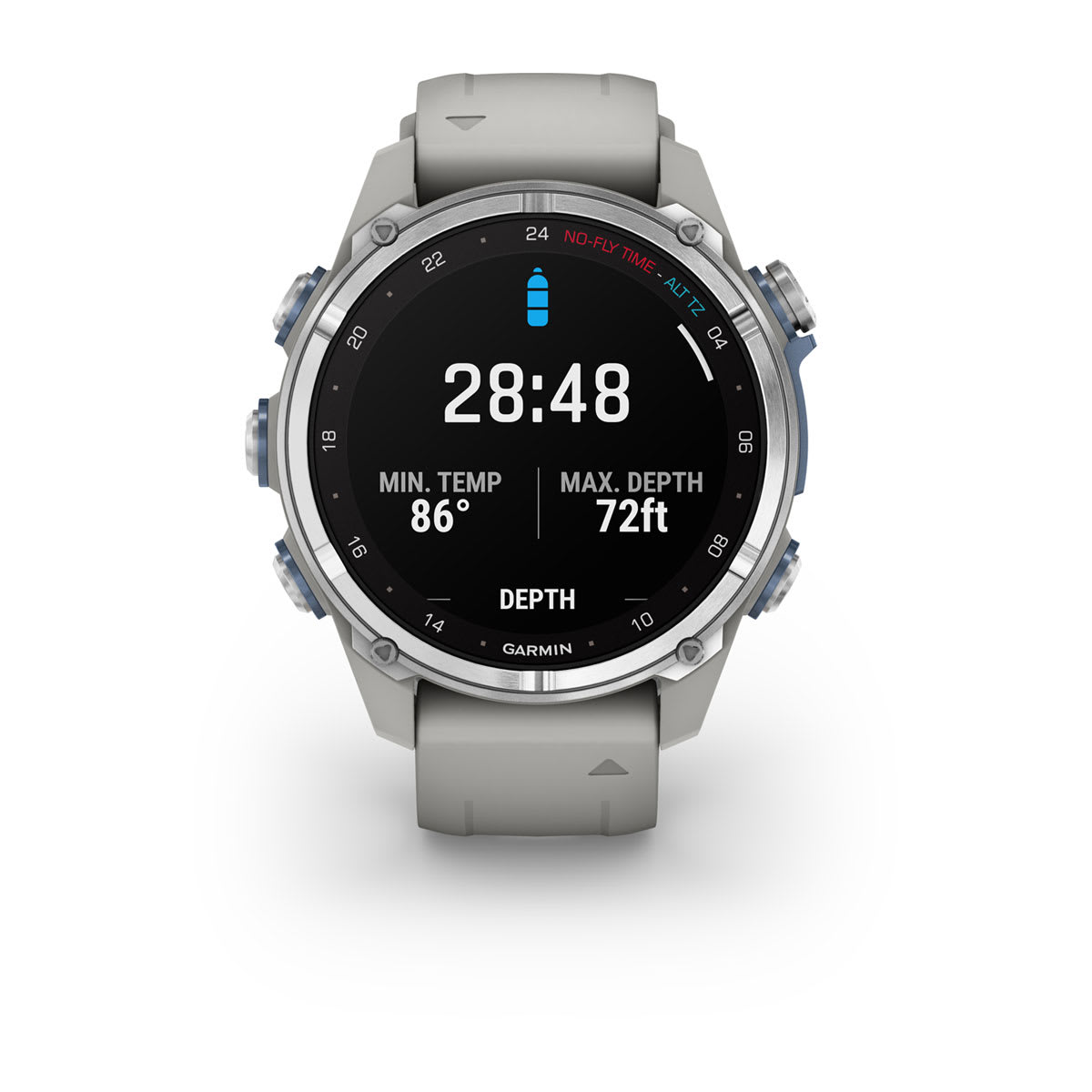 Garmin Descent Mk3 – 43 mm, Stainless Steel with Fog Gray Silicone Band-