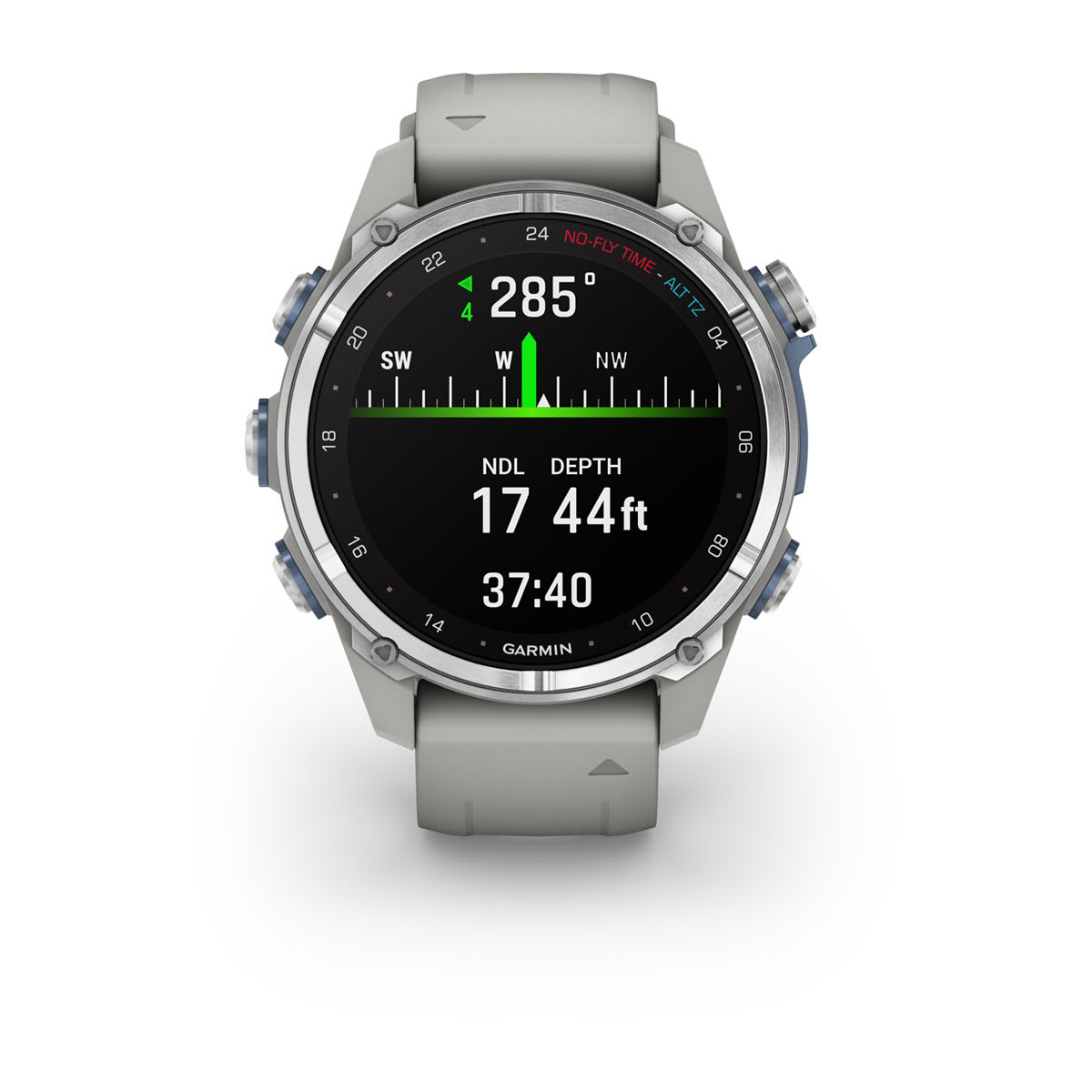 Garmin Descent Mk3 – 43 mm, Stainless Steel with Fog Gray Silicone Band-