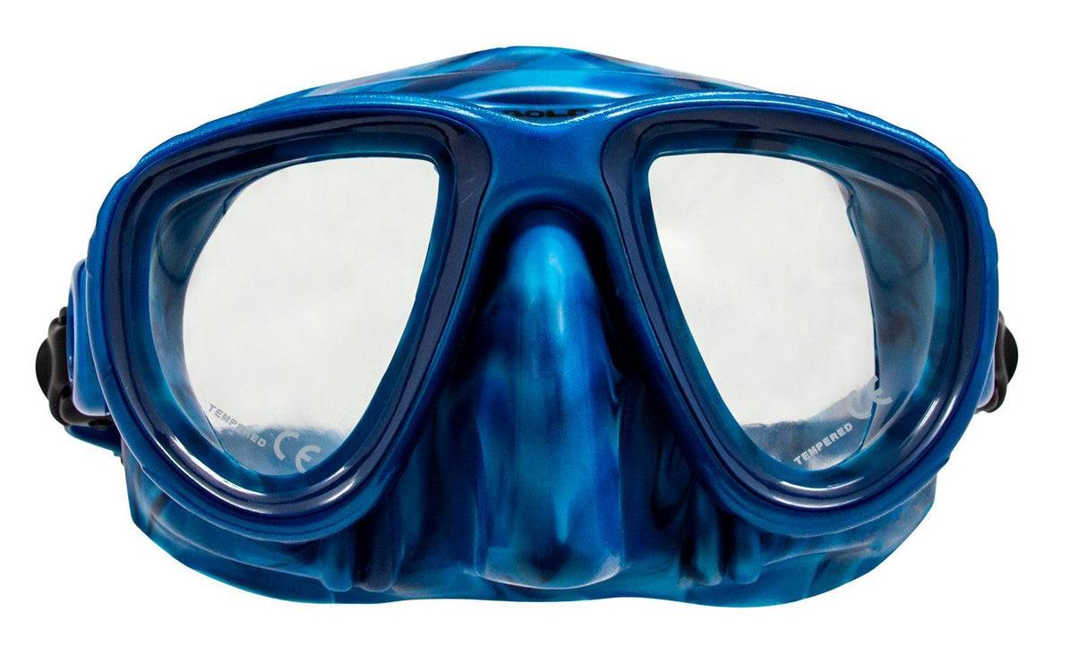 Genesis Bold Spearfishing, Free Diving, Snorkeling, or Scuba Mask with Camo Skirt-Blue Camo-
