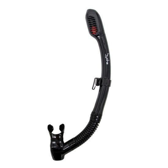 Genesis Hydra Dry Snorkel Dry Valve Top and Hypoallergenic Mouthpiece-Black Silicone-