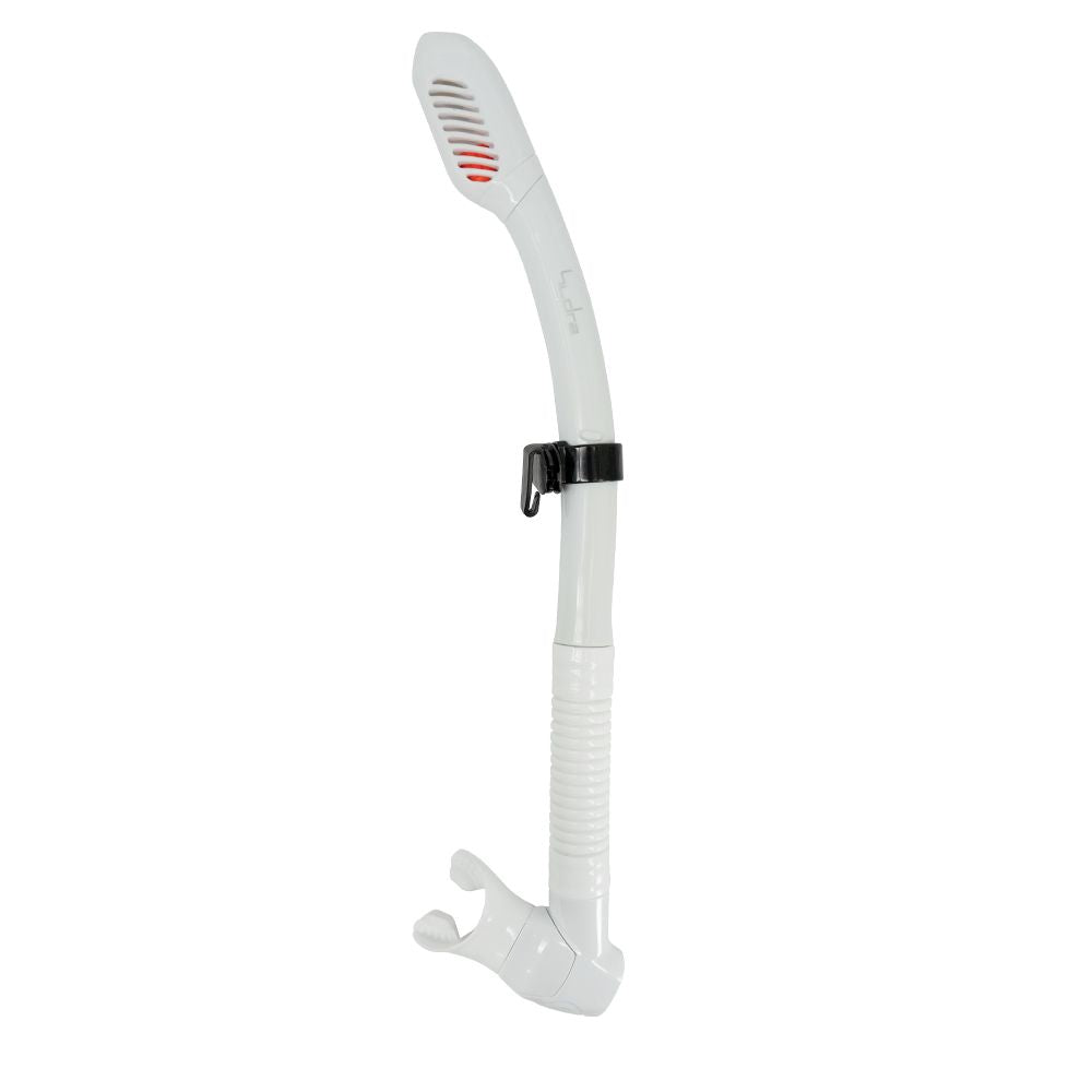 Genesis Hydra Dry Snorkel Dry Valve Top and Hypoallergenic Mouthpiece-White Silicone-