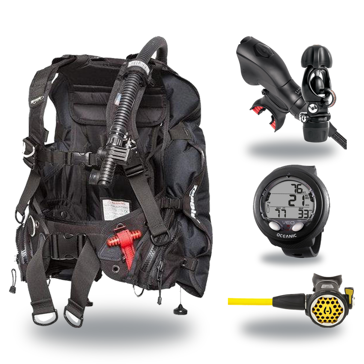 Hollis Cold Water Scuba Package – HD-200 BCD, DC7 Sealed Regulator, 150LX Octopus & Oceanic Veo 4.0 — Zeagle Stiletto Back I…