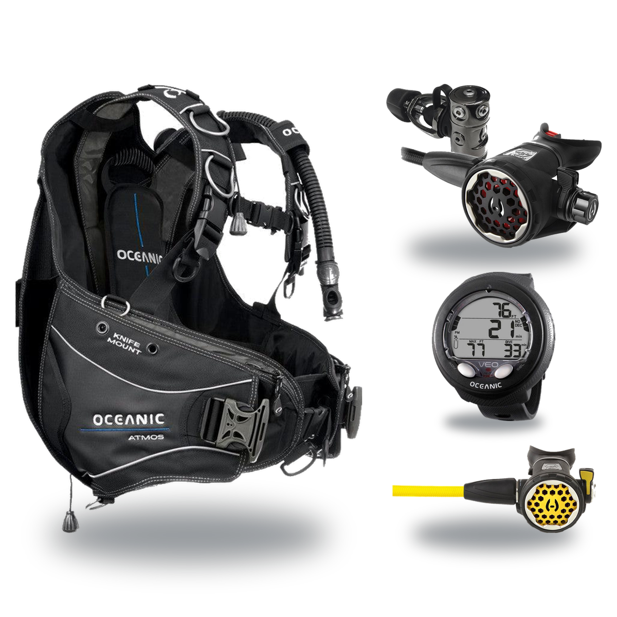 Hollis Cold Water Scuba Package – HD-200 BCD, DC7 Sealed Regulator, 150LX Octopus & Oceanic Veo 4.0 — Oceanic Atmos Hybrid A…