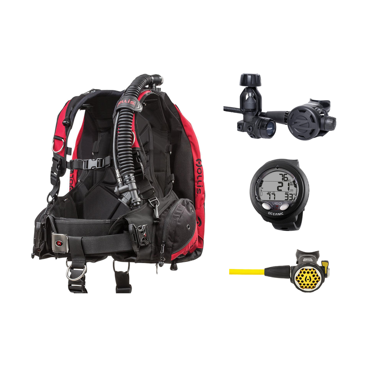 Hollis Cold Water Scuba Package – HD-200 BCD, DC7 Sealed Regulator, 150LX Octopus & Oceanic Veo 4.0 — Hollis HD-200 Heavy Du…