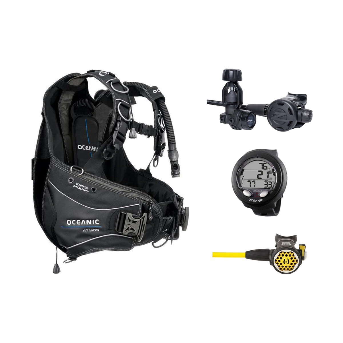 Hollis Cold Water Scuba Package – HD-200 BCD, DC7 Sealed Regulator, 150LX Octopus & Oceanic Veo 4.0 — Oceanic Atmos Hybrid A…