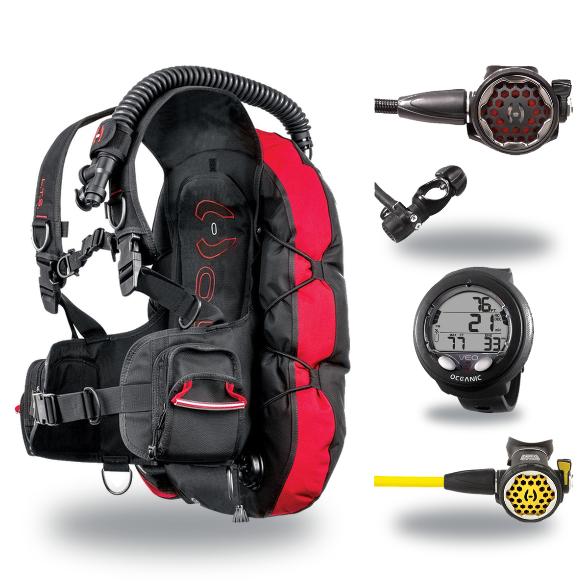 Hollis Cold Water Scuba Package – HD-200 BCD, DC7 Sealed Regulator, 150LX Octopus & Oceanic Veo 4.0 — Hollis LTS Light Trave…