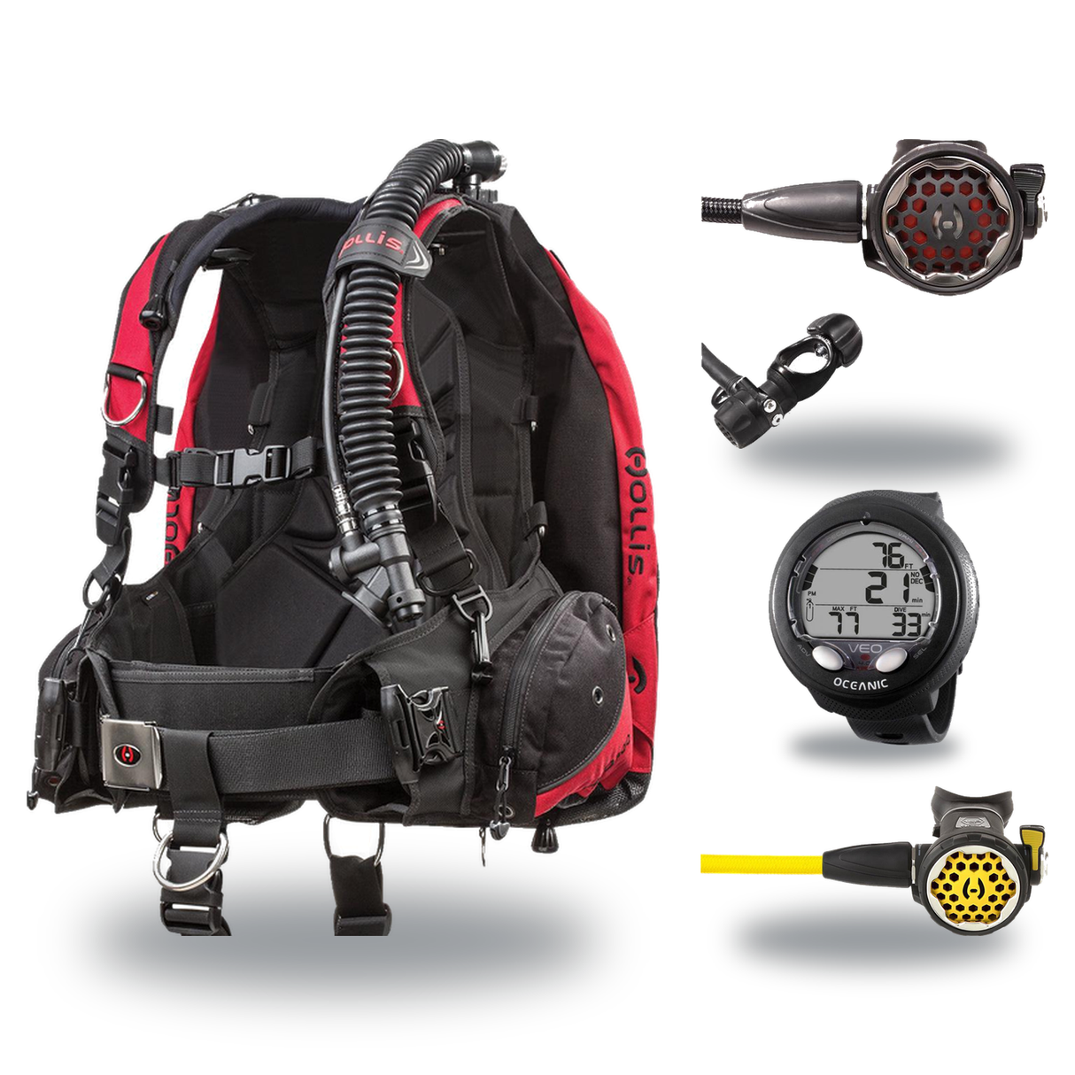 Hollis Cold Water Scuba Package – HD-200 BCD, DC7 Sealed Regulator, 150LX Octopus & Oceanic Veo 4.0 — Hollis HD-200 Heavy Du…