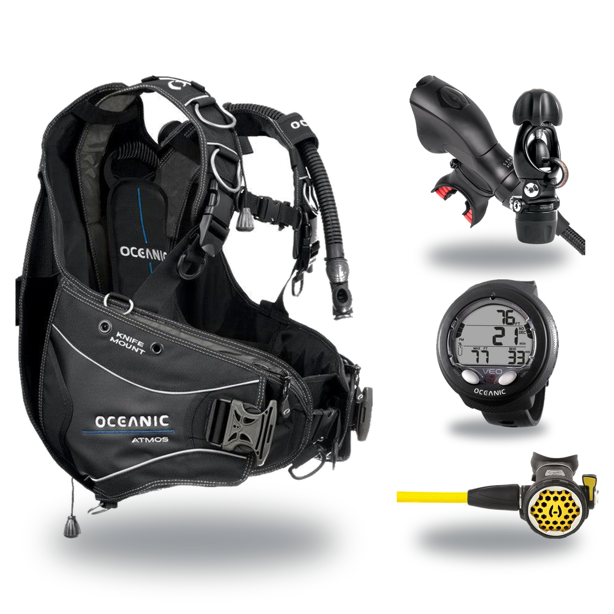 Hollis Cold Water Scuba Package – HD-200 BCD, DC7 Sealed Regulator, 150LX Octopus & Oceanic Veo 4.0 — Oceanic Atmos Hybrid A…