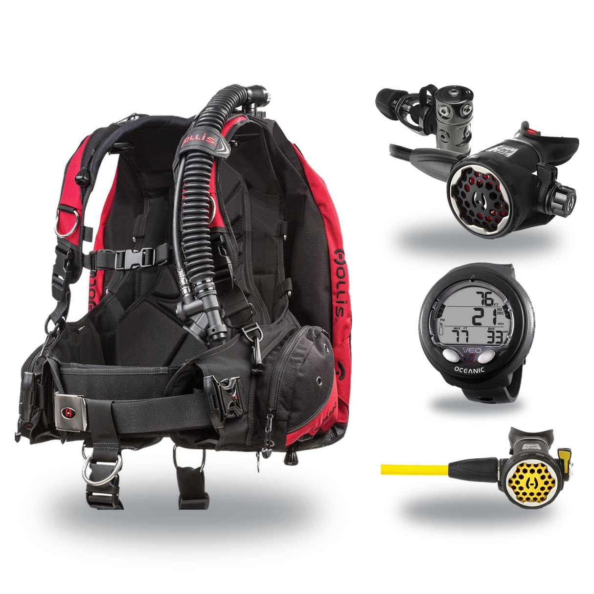 Hollis Cold Water Scuba Package – HD-200 BCD, DC7 Sealed Regulator, 150LX Octopus & Oceanic Veo 4.0 — Hollis HD-200 Heavy Du…
