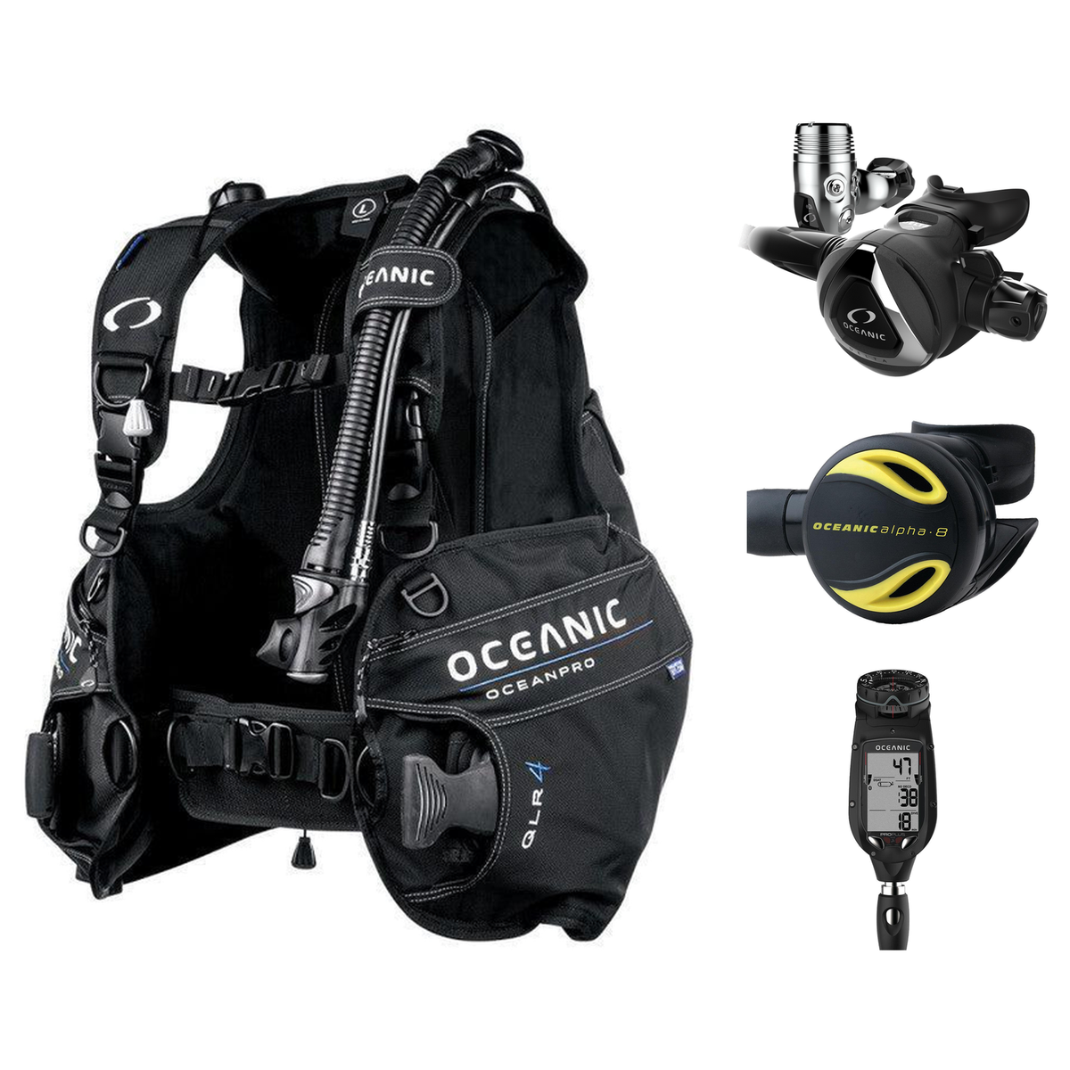 Oceanic Open Water Package – OceanPro BCD + Proplus 4.0 (Compass) + Delta 5 EDX + Alpha 8 Octopus — includes Oceanic OceanPr…