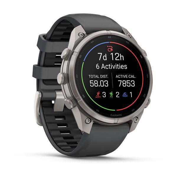 Garmin fenix 9 Pro – 47 mm Titanium with Graphite/Black Silicone Band — left profile