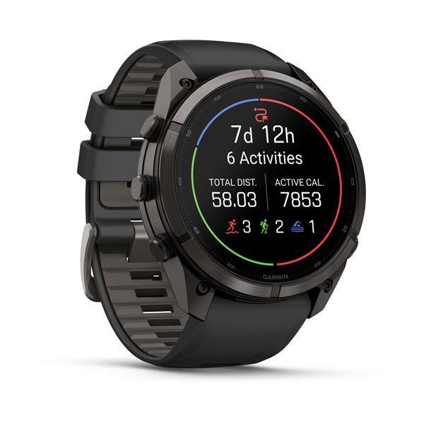 Garmin fenix 9 Pro – inReach, 51 mm Carbon Gray DLC Titanium with Black/Pebble Gray Sil — left profile