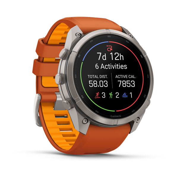 Garmin fenix 9 Pro – inReach, 51 mm Titanium with Autumn Orange/Spark Orange Silicone B — left profile