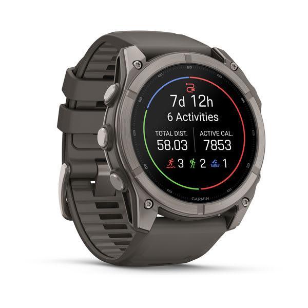 Garmin fenix 9 – 51mm, Titanium with Pebble Gray Silicone Band — left profile